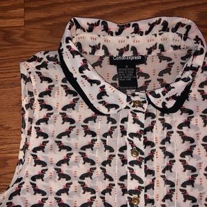 Cotton Express sleeveless dachshund heart print top. Size Small.
